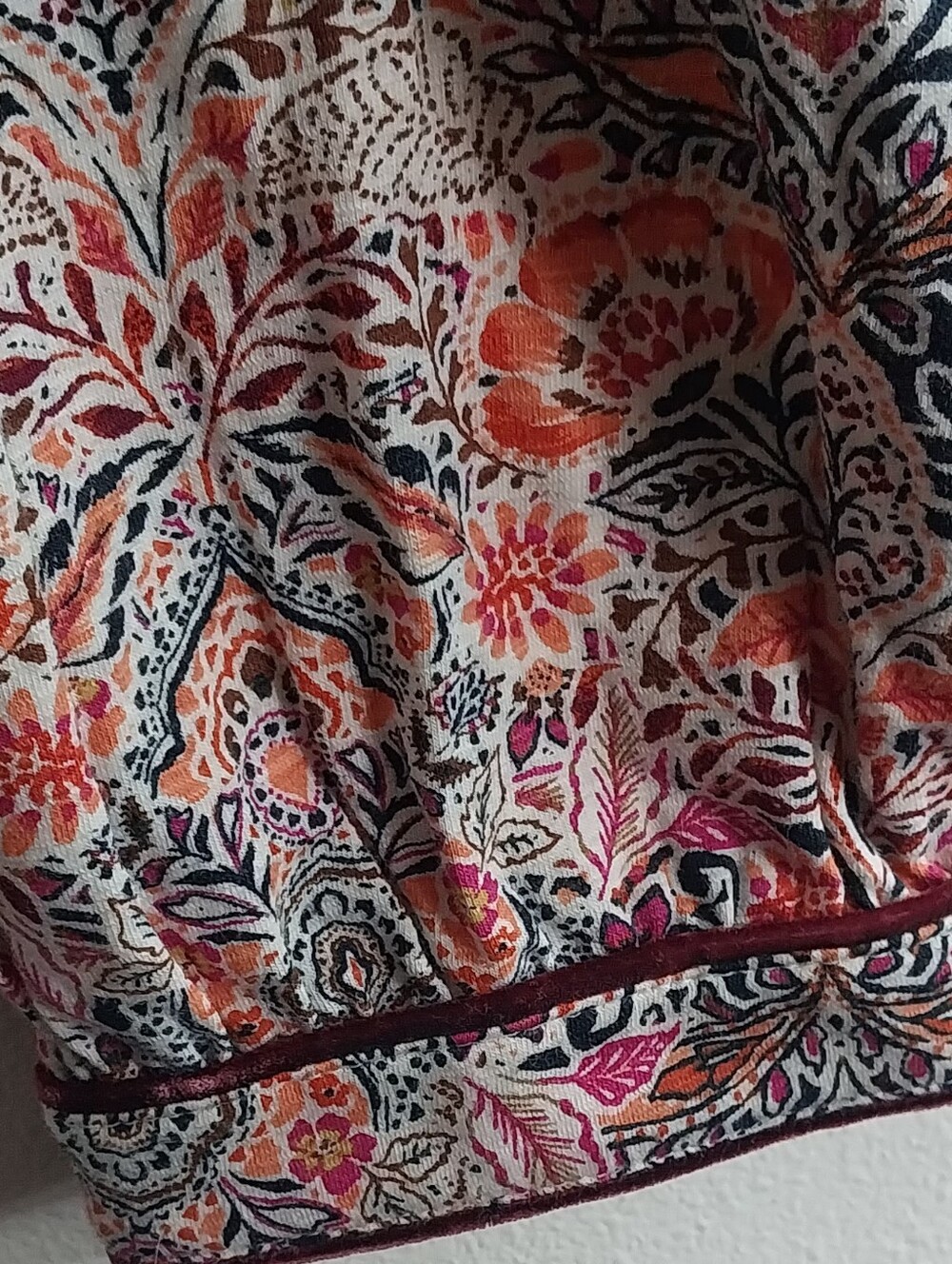 J. Jill Multicolor Dark Botanical Floral Cotton Modal Velvet Trim Popover Top - Picture 6 of 8